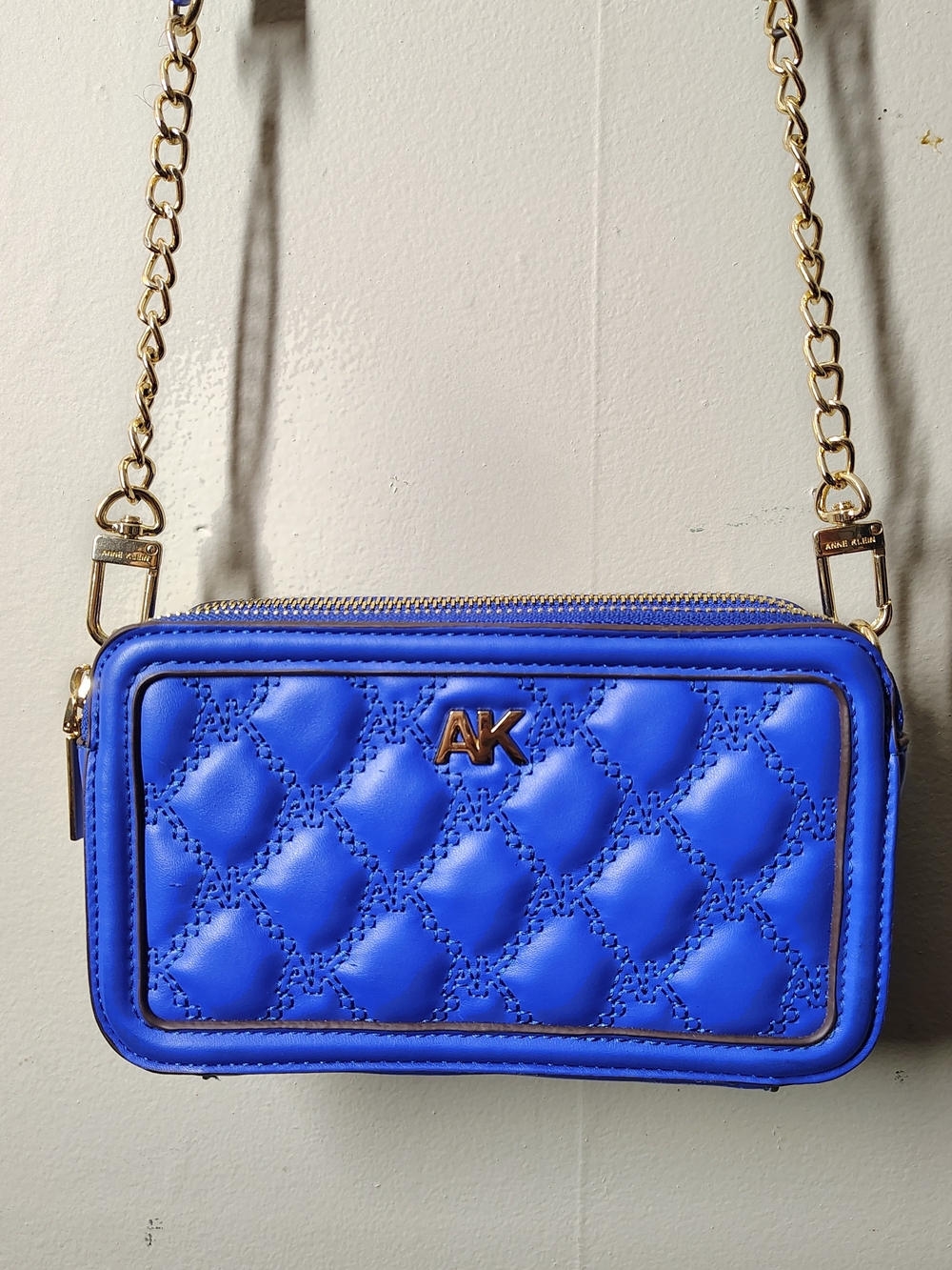 Quilted Crossbody Bag in Vivid Blue with Gold Chain